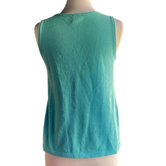 Chico's Caribbean Blue Scoop Neck Sleeveless Pullover Tank Top Punch Detail Sz 0 - Picture 4 of 5